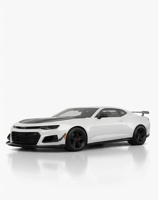 Chevrolet Camaro ZL1 car on a gray background with large 'Camaro' text.