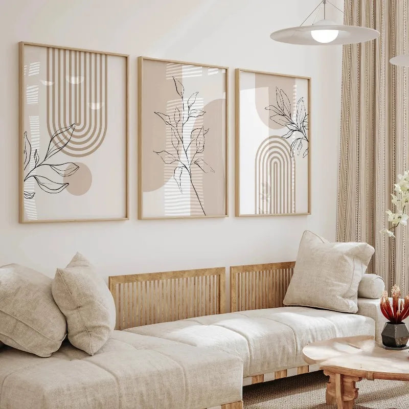 Neutral Botanical Wall Art Set of 3 – Japandi Boho Canvas Prints