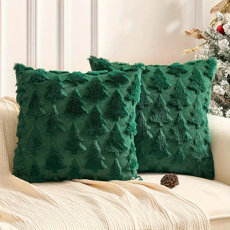 Christmas Tree Embroidered Pillow Cover 18x18 Inch Holiday Decor
