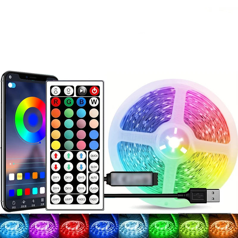 RGB LED strip light set with smartphone app control and remote.