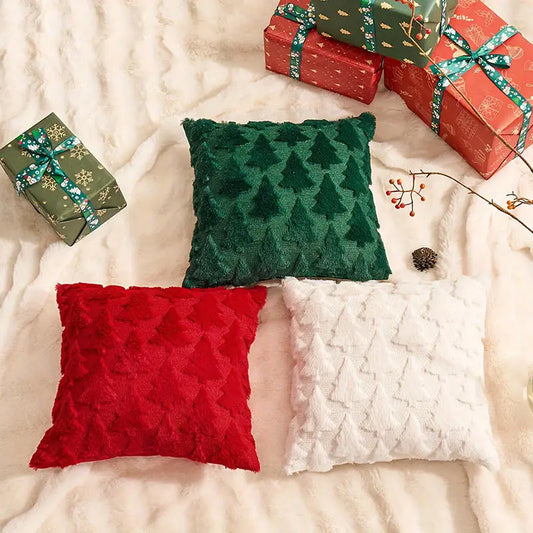 Christmas Tree Embroidered Pillow Cover 18x18 Inch Holiday Decor