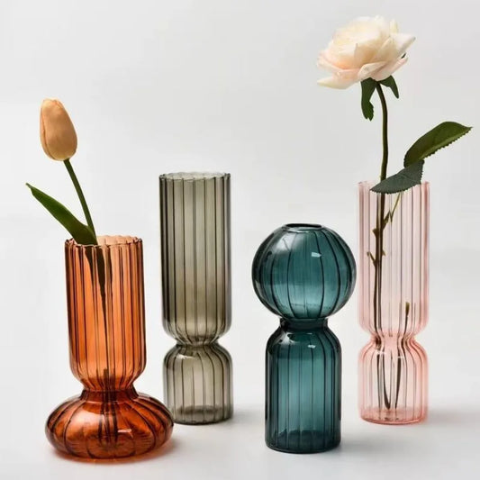 Colorful Striped Glass Vase – Modern Nordic Home Decor Accent