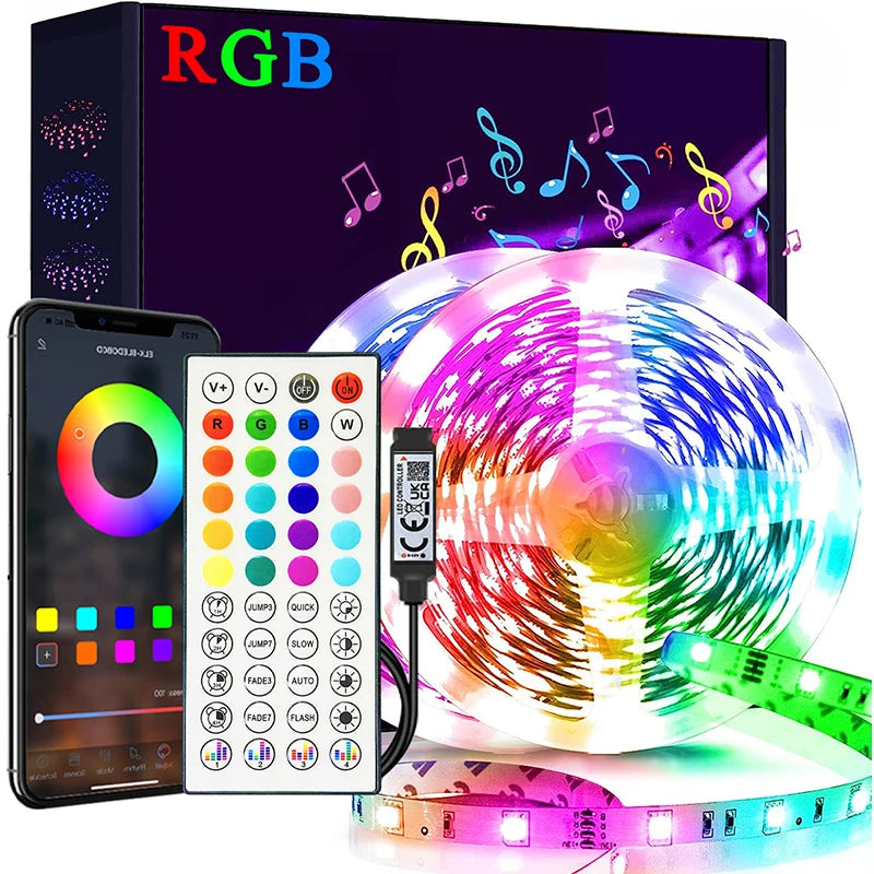 RGB LED Strip Lights with Music Sync, USB 5V, Remote Control