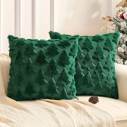 Christmas Tree Embroidered Pillow Cover 18x18 Inch Holiday Decor