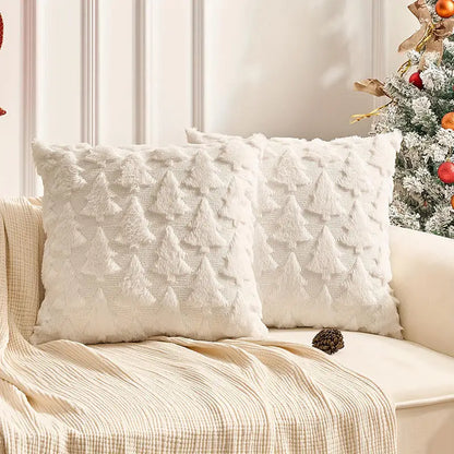 Christmas Tree Embroidered Pillow Cover 18x18 Inch Holiday Decor