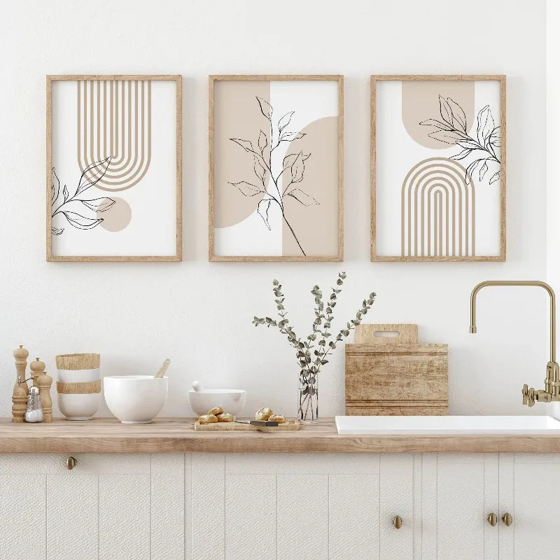 Neutral Botanical Wall Art Set of 3 – Japandi Boho Canvas Prints