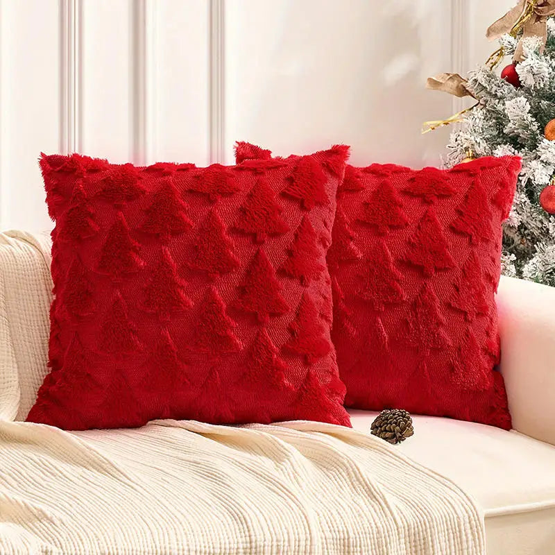 Christmas Tree Embroidered Pillow Cover 18x18 Inch Holiday Decor