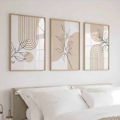 Neutral Botanical Wall Art Set of 3 – Japandi Boho Canvas Prints