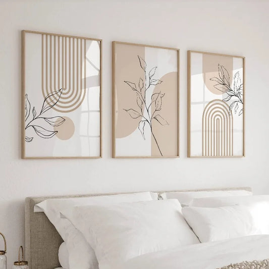 Neutral Botanical Wall Art Set of 3 – Japandi Boho Canvas Prints