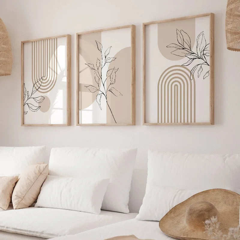 Neutral Botanical Wall Art Set of 3 – Japandi Boho Canvas Prints
